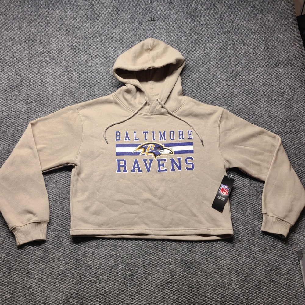 NWT NFL Team Apparel Baltimore Ravens Cropped Hoodie Tan Sand Women Medium